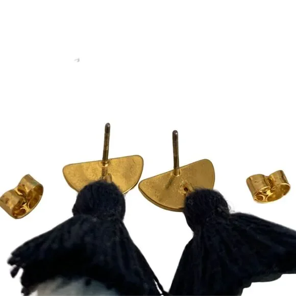 Madewell Colorful Tiered Tassel Earrings Navy, Silver & Orange Fringe - Picture 2 of 4